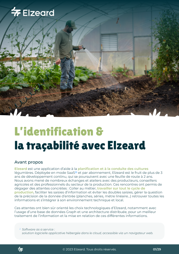 Première page du dossier "Traçabilité" rédigé par Elzeard, l'outil de gestion de production des producteurs de fruits et légumes.